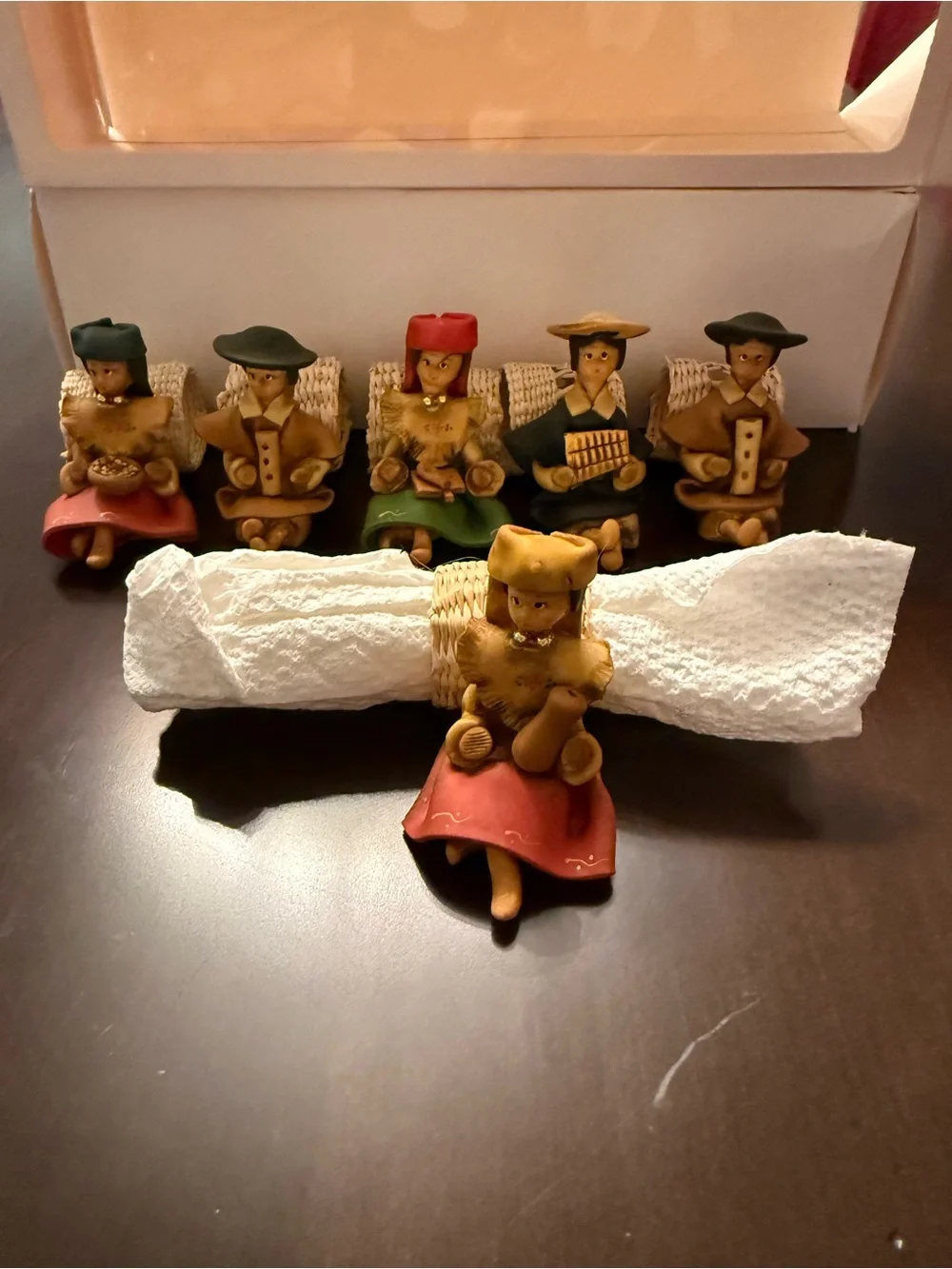 Folk Art Napkin Rings From Ecuador Handcrafted Polymer Clay And Wicker Set Of 6